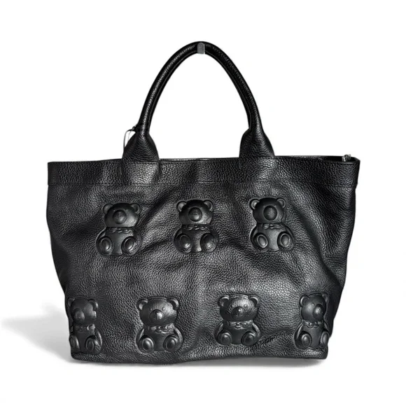 Io Pelle rare black Teddy bears embossed leather tote - Picture 4 of 16
